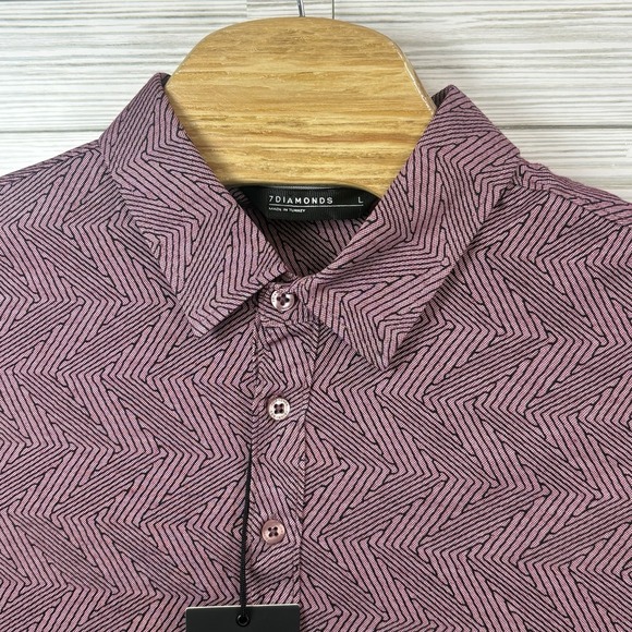 7 Diamonds Men's‎ Golf Polo Size Lg 4-Way Stretch Concrete Jungle Pink Black - Picture 1 of 8